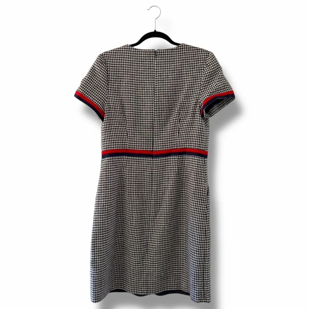 Boden Black & White Houndstooth Shift Dress with Red Trim - Picture 10 of 14